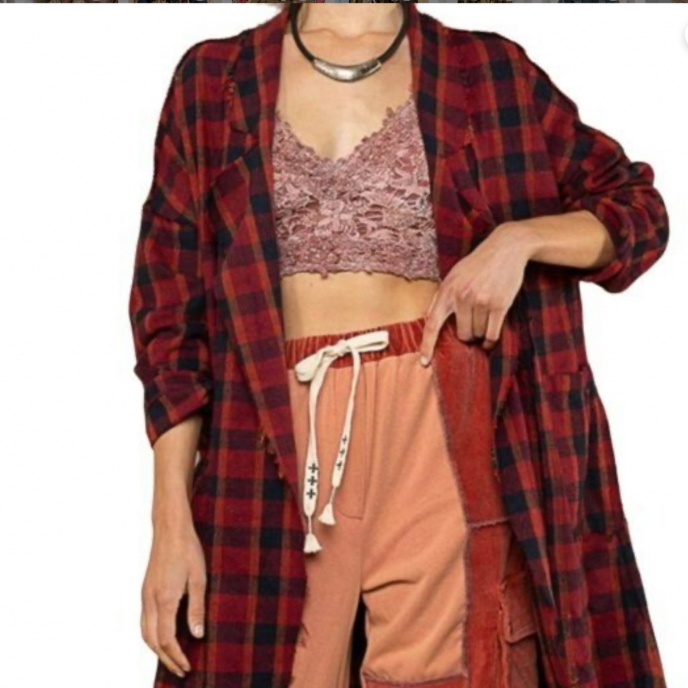 Pol Girl Next Door FlyAway Duster in Plaid sz M EUC $119R - Picture 2 of 10